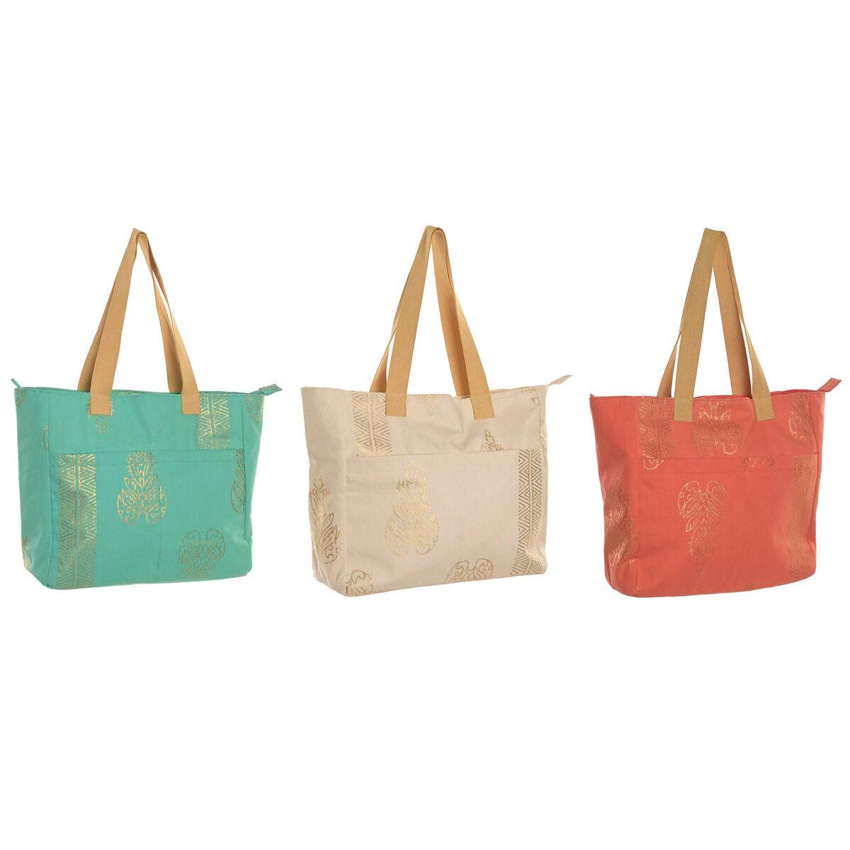 Bolso Mujer Home ESPRIT Verde Beige Dorado Coral 55 x 14 x 35 cm (3 Unidades)