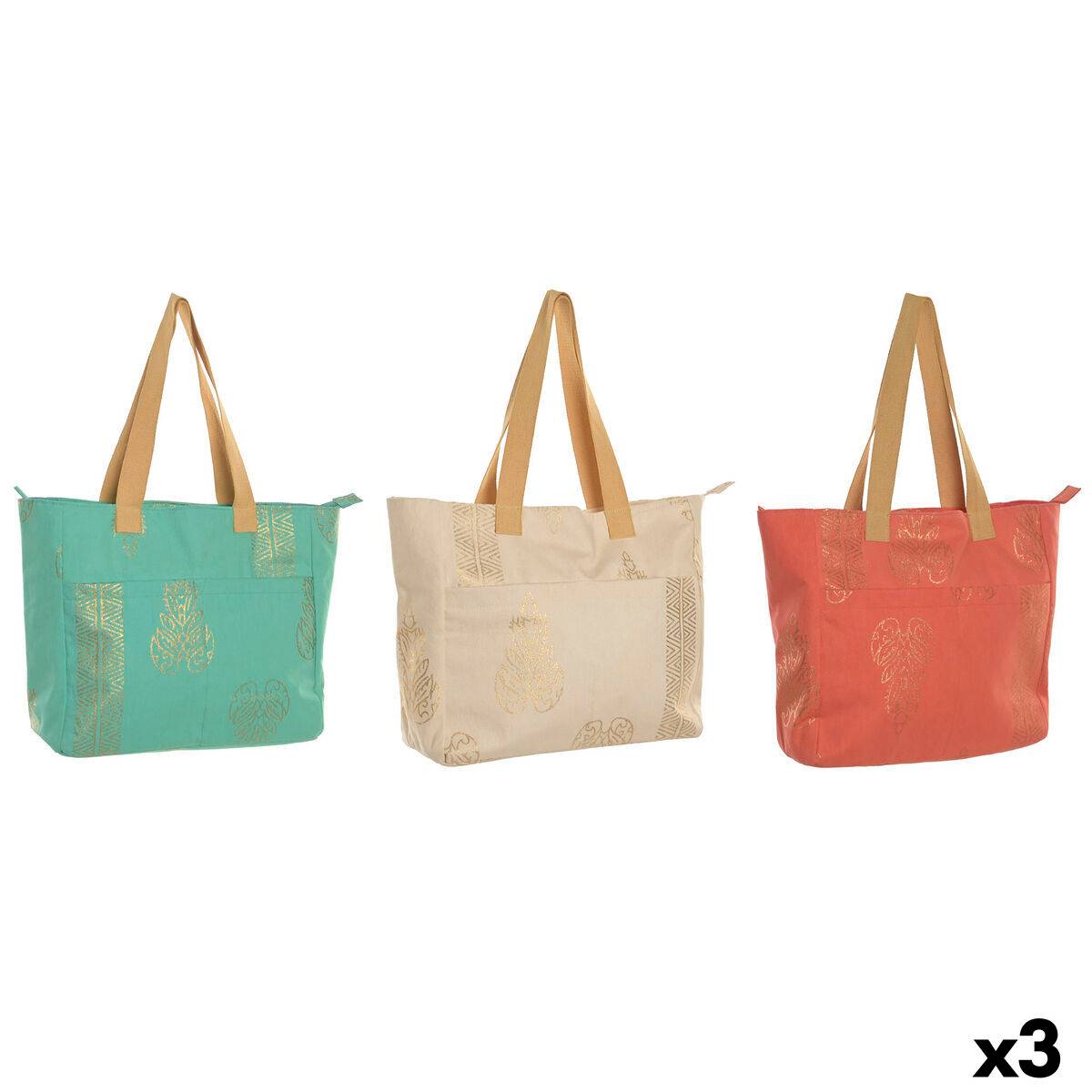 Bolso Mujer Home ESPRIT Verde Beige Dorado Coral 55 x 14 x 35 cm (3 Unidades)