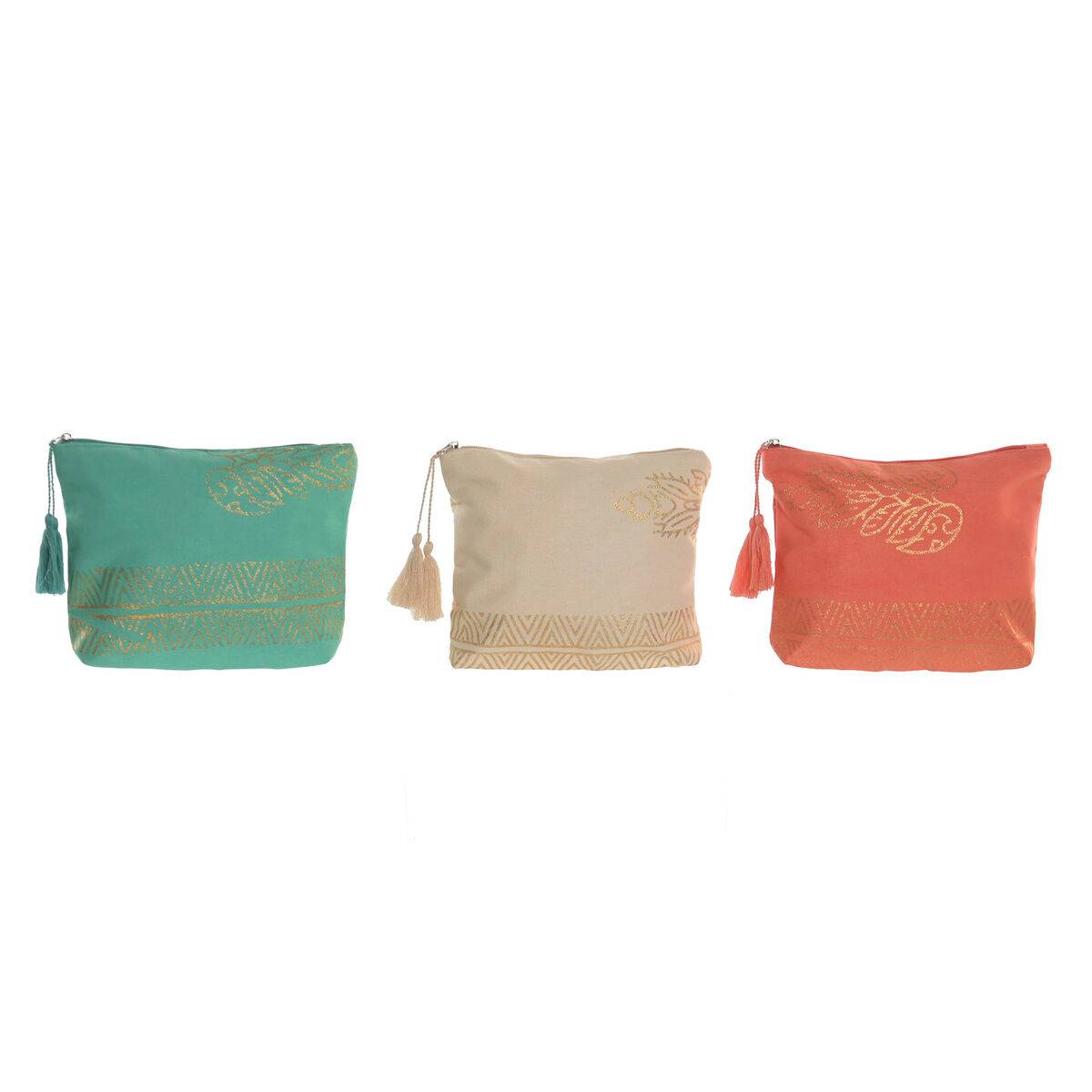 Neceser de Viaje Home ESPRIT Verde Beige Dorado Coral Mediterráneo 20 x 5 x 25 cm (3 Unidades)