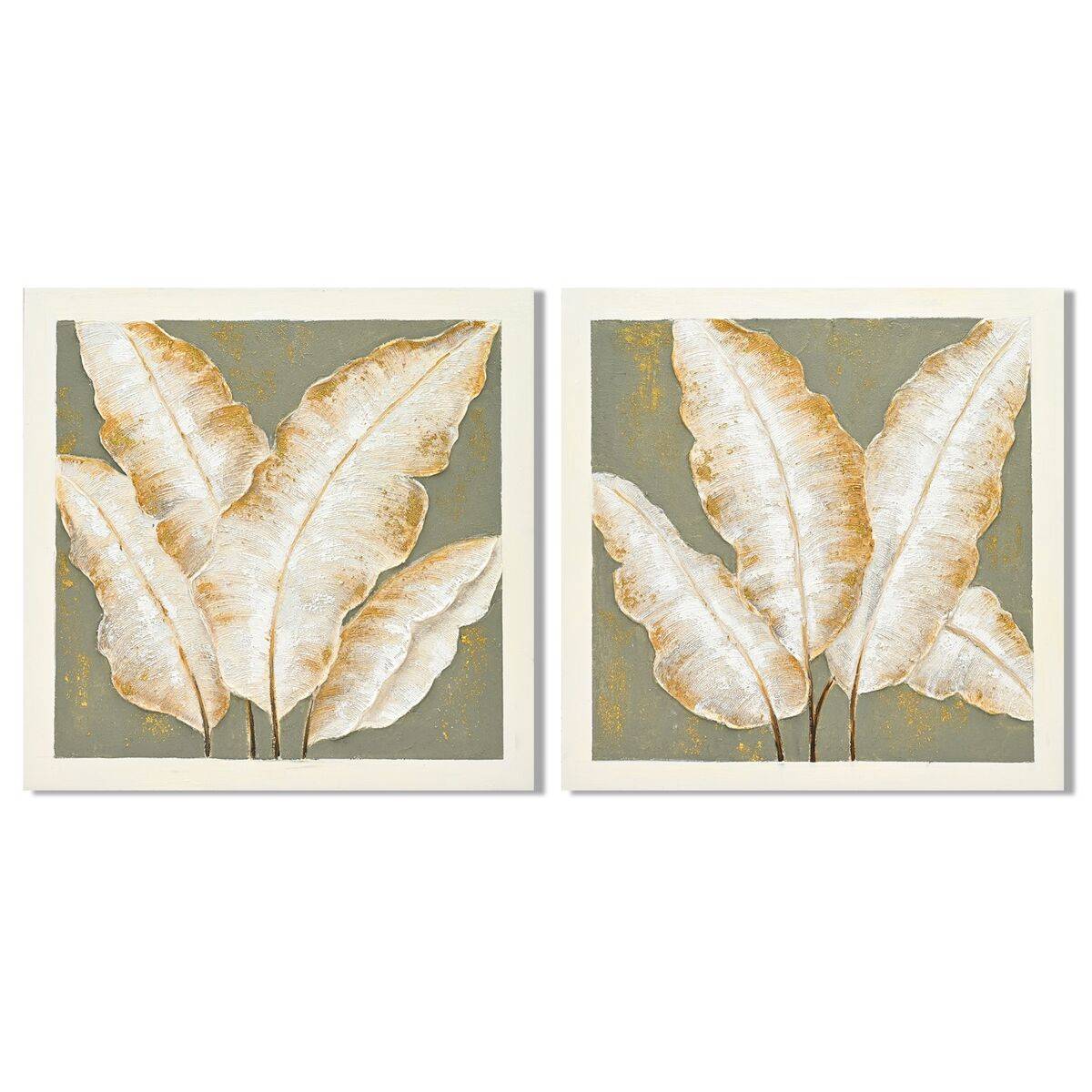Lienzo Home ESPRIT Verde Beige Palmeras Tropical 100 x 3 x 100 cm (2 Unidades)