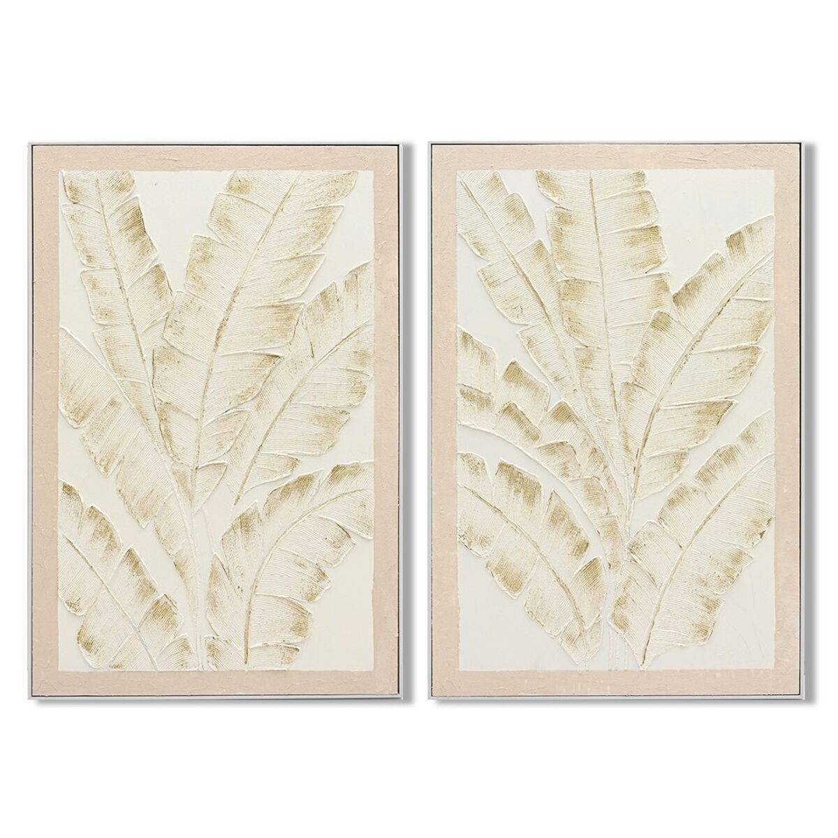 Lienzo Home ESPRIT Blanco Beige Palmeras Tropical (2 Unidades)