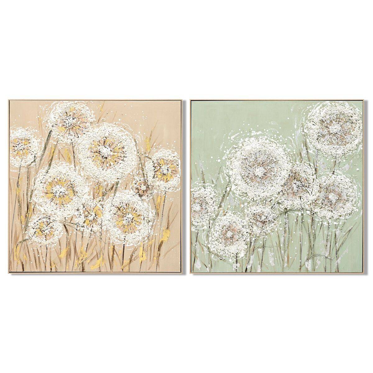 Lienzo Home ESPRIT Verde Beige Flores Shabby Chic 102 x 4,5 x 102 cm (2 Unidades)