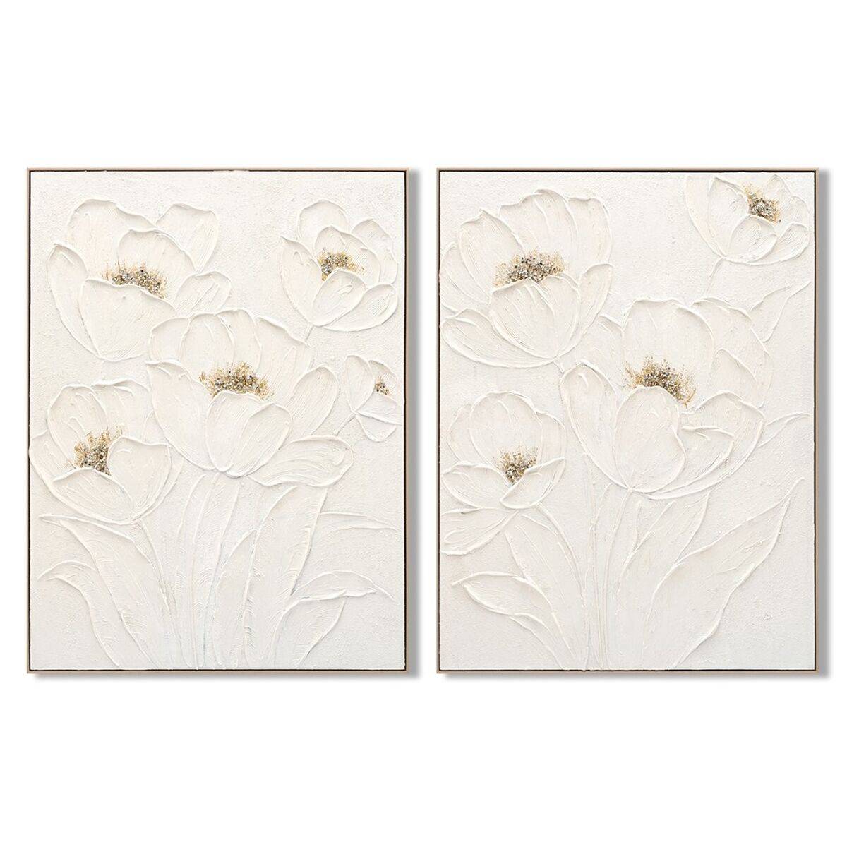 Lienzo Home ESPRIT Blanco Flores Shabby Chic 92 x 4,5 x 122 cm (2 Unidades)