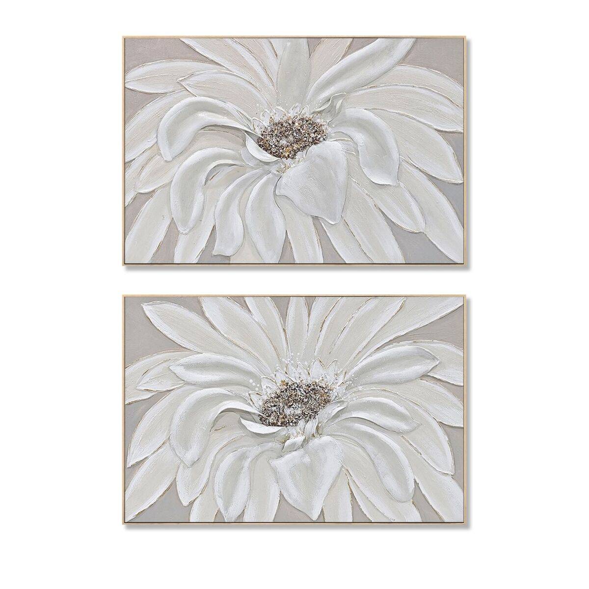Lienzo Home ESPRIT Blanco Beige Flor Shabby Chic (2 Unidades)