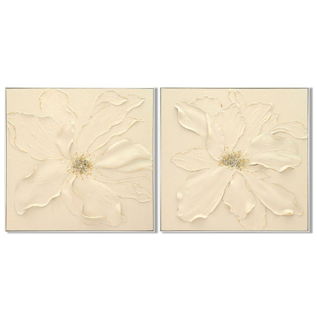 Lienzo Home ESPRIT Beige Flor Shabby Chic 82 x 4,5 x 82 cm (2 Unidades)