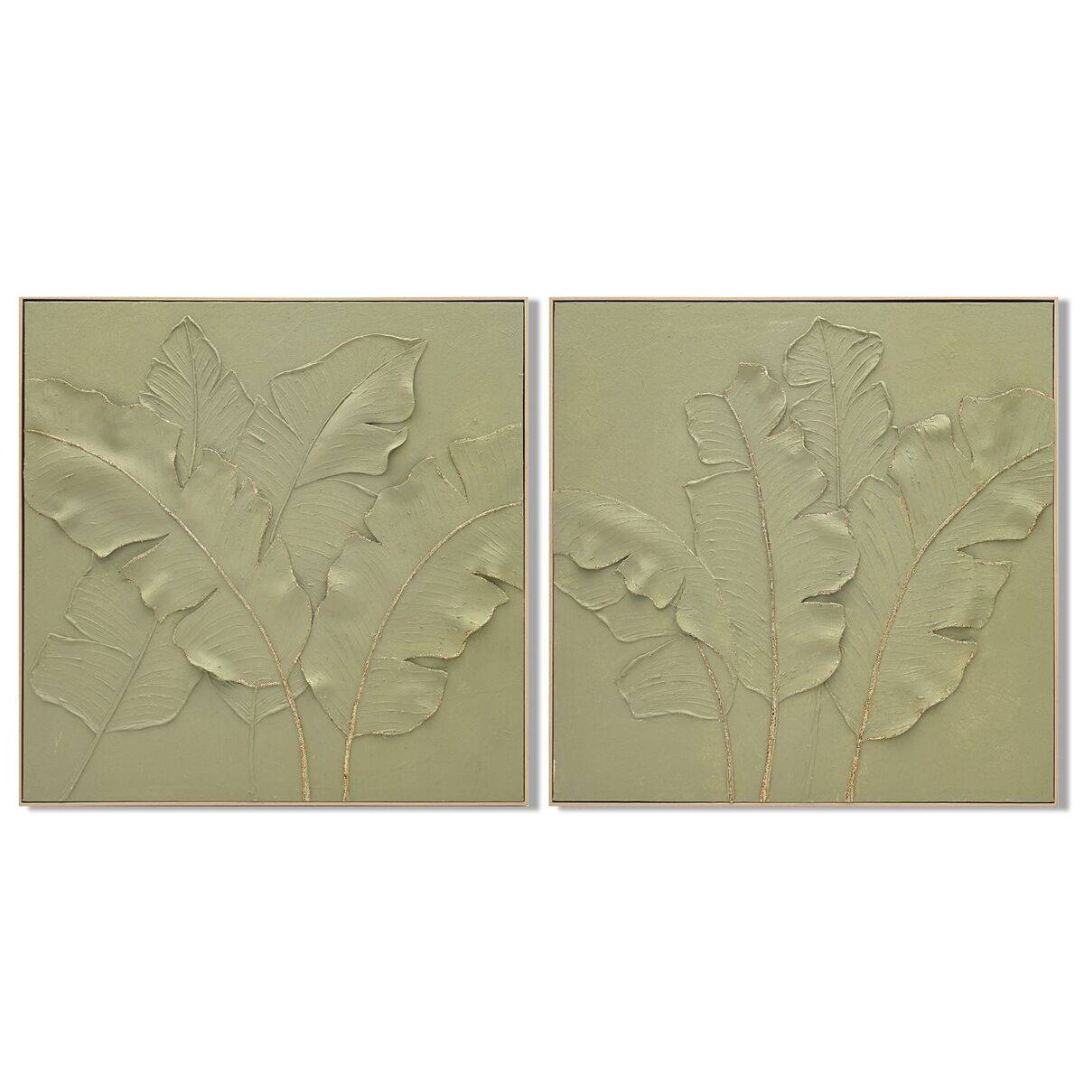 Lienzo Home ESPRIT Verde Palmeras Tropical 82 x 4,5 x 82 cm (2 Unidades)