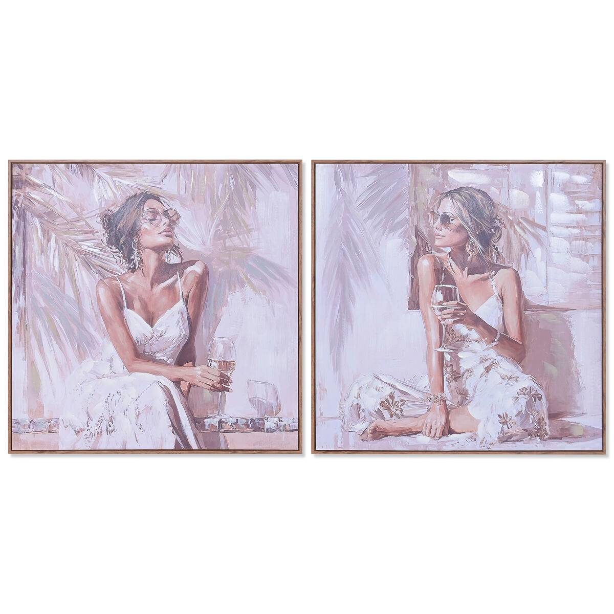 Lienzo Home ESPRIT Blanco Beige chica Boho 80 x 3,5 x 80 cm (2 Unidades)