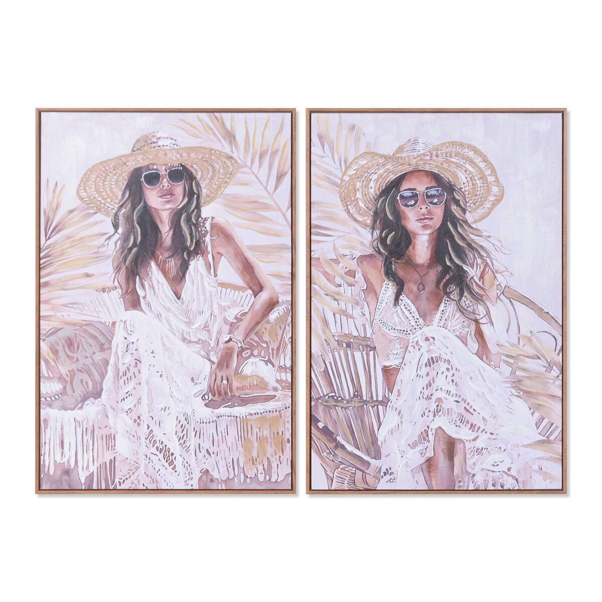 Lienzo Home ESPRIT Blanco Beige Sombrero Boho 60 x 3,5 x 90 cm (2 Unidades)