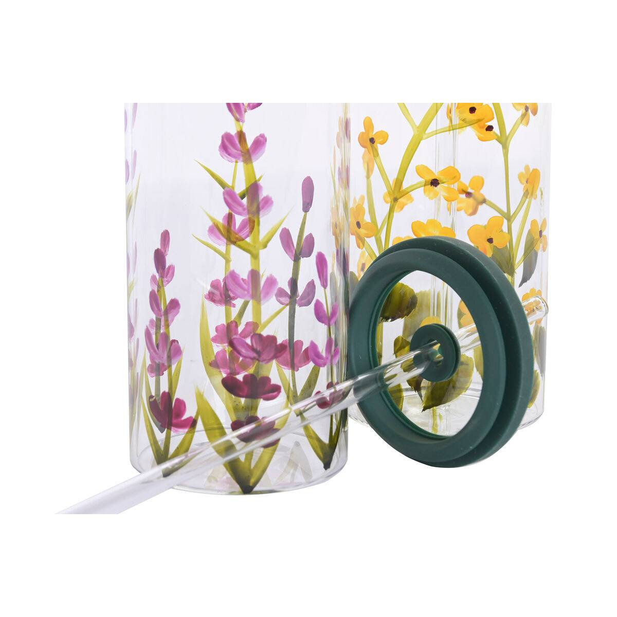 Vaso con Pajita Home ESPRIT Multicolor Silicona Vidrio de Borosilicato (2 Unidades)