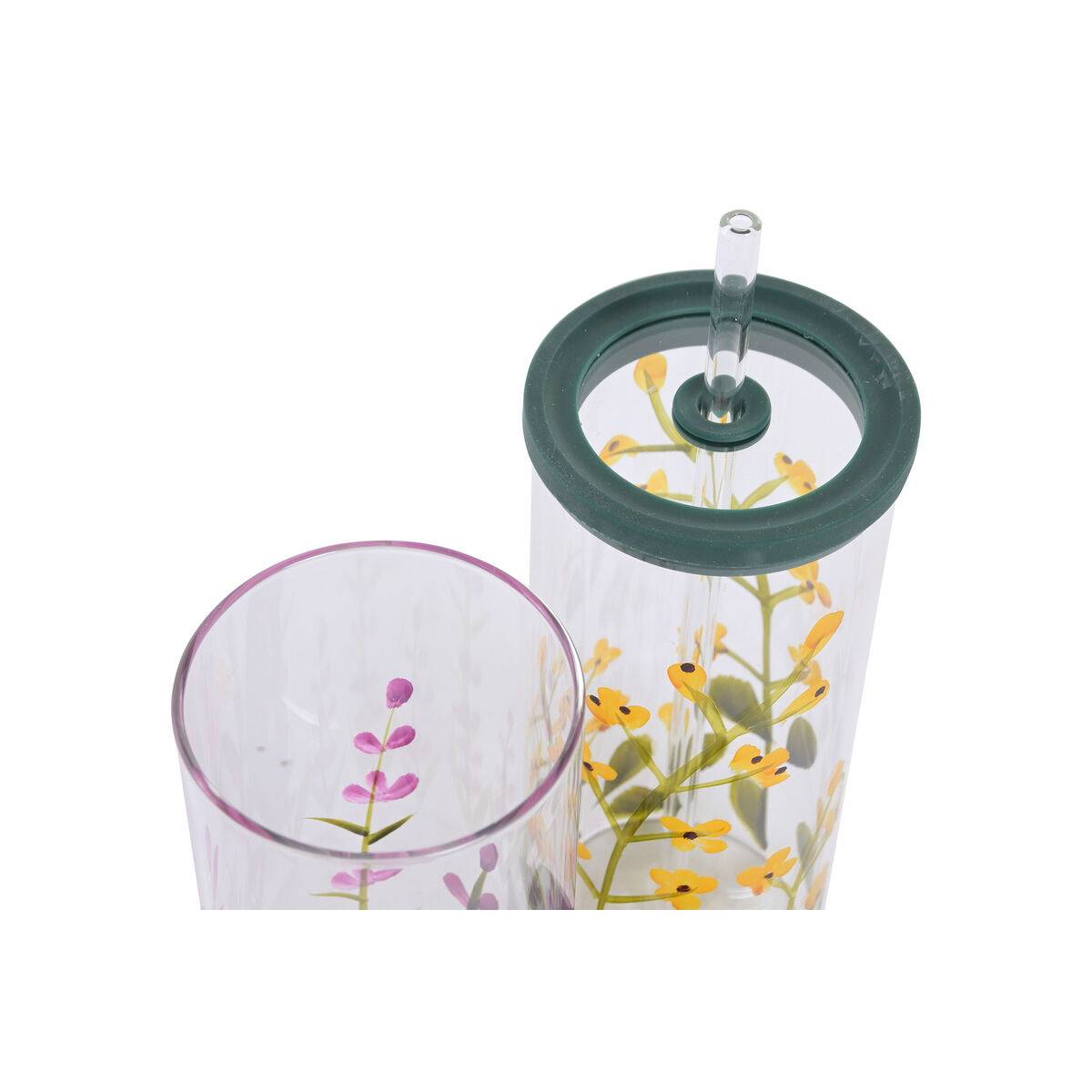 Vaso con Pajita Home ESPRIT Multicolor Silicona Vidrio de Borosilicato (2 Unidades)