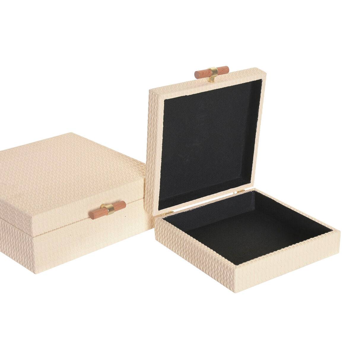 Caja-Joyero Home ESPRIT Beige Madera 25 x 25 x 10 cm (2 Unidades)