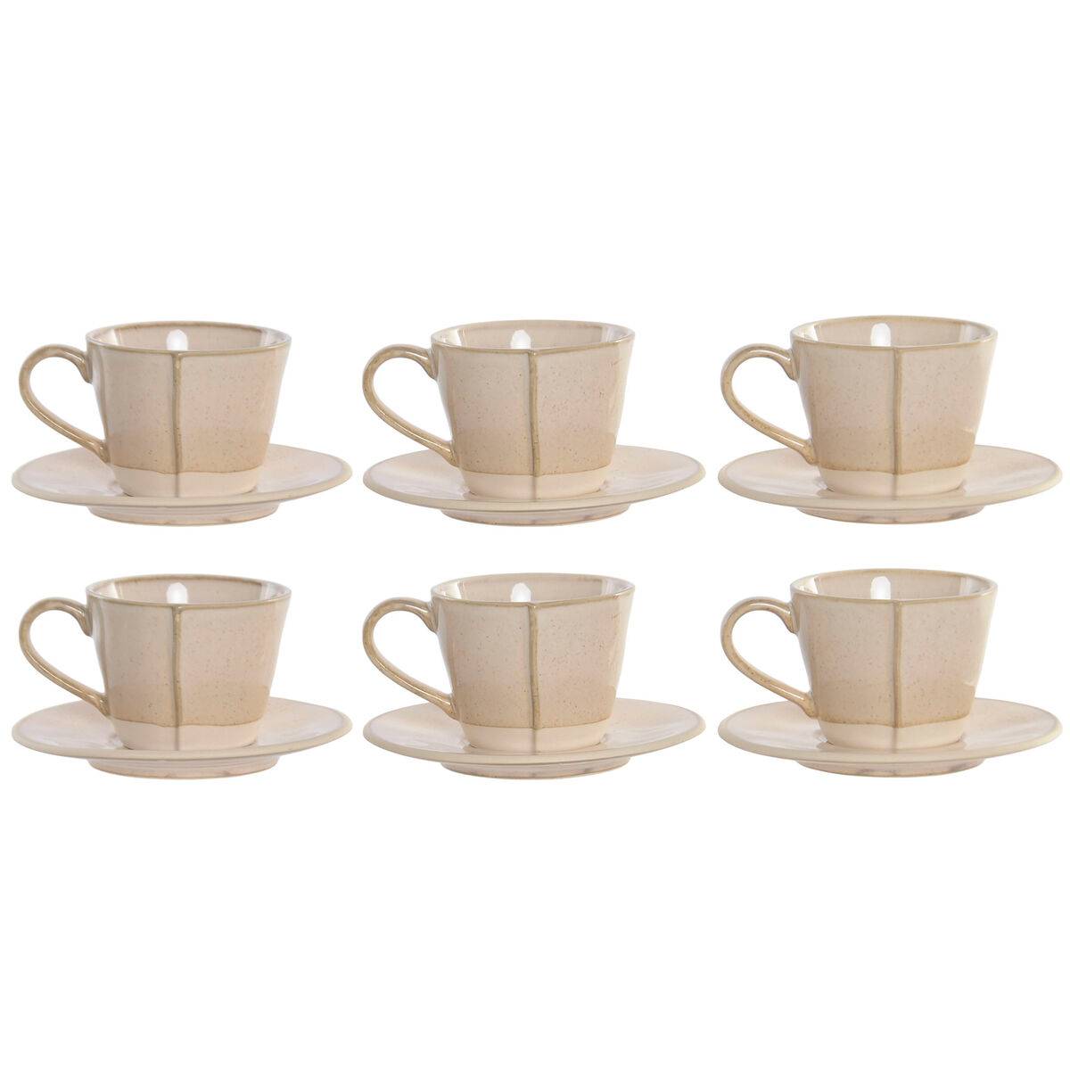 Juego de Tazas de Café Home ESPRIT Beige Gres 150 ml 6 Piezas