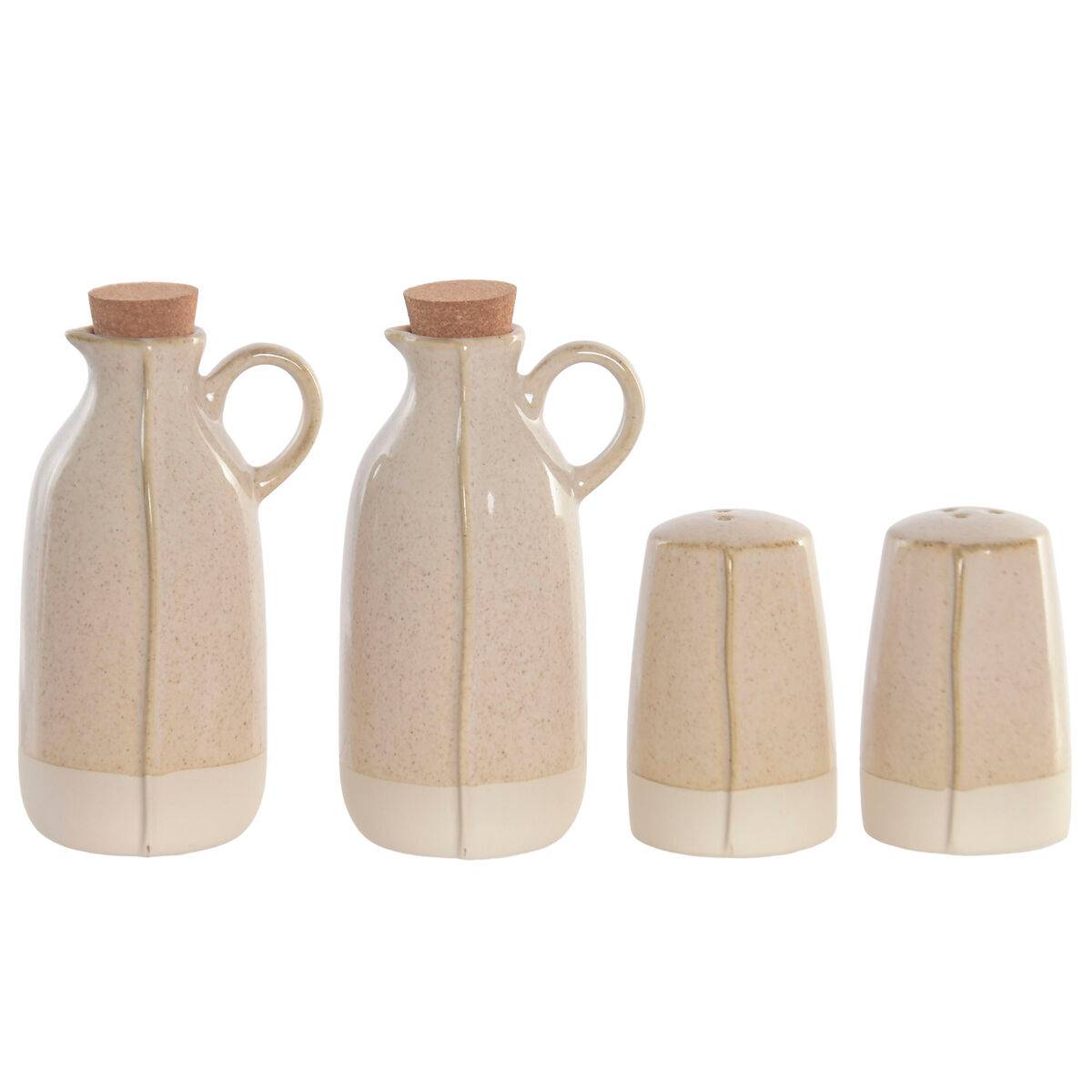 Set de Aceitera y Vinagrera Home ESPRIT Beige Acacia Gres Urbano 19 x 16 x 22,5 cm