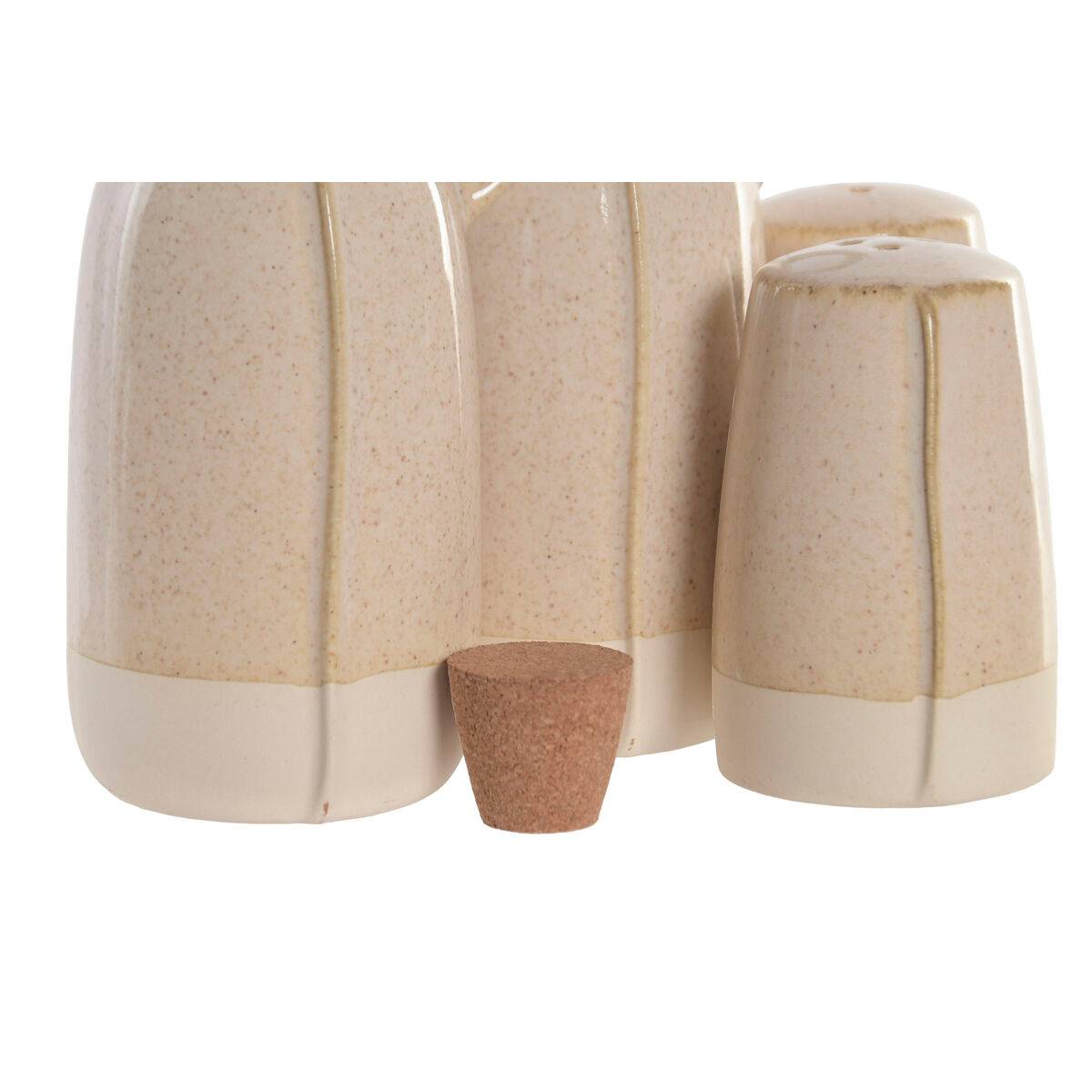 Set de Aceitera y Vinagrera Home ESPRIT Beige Acacia Gres Urbano 19 x 16 x 22,5 cm