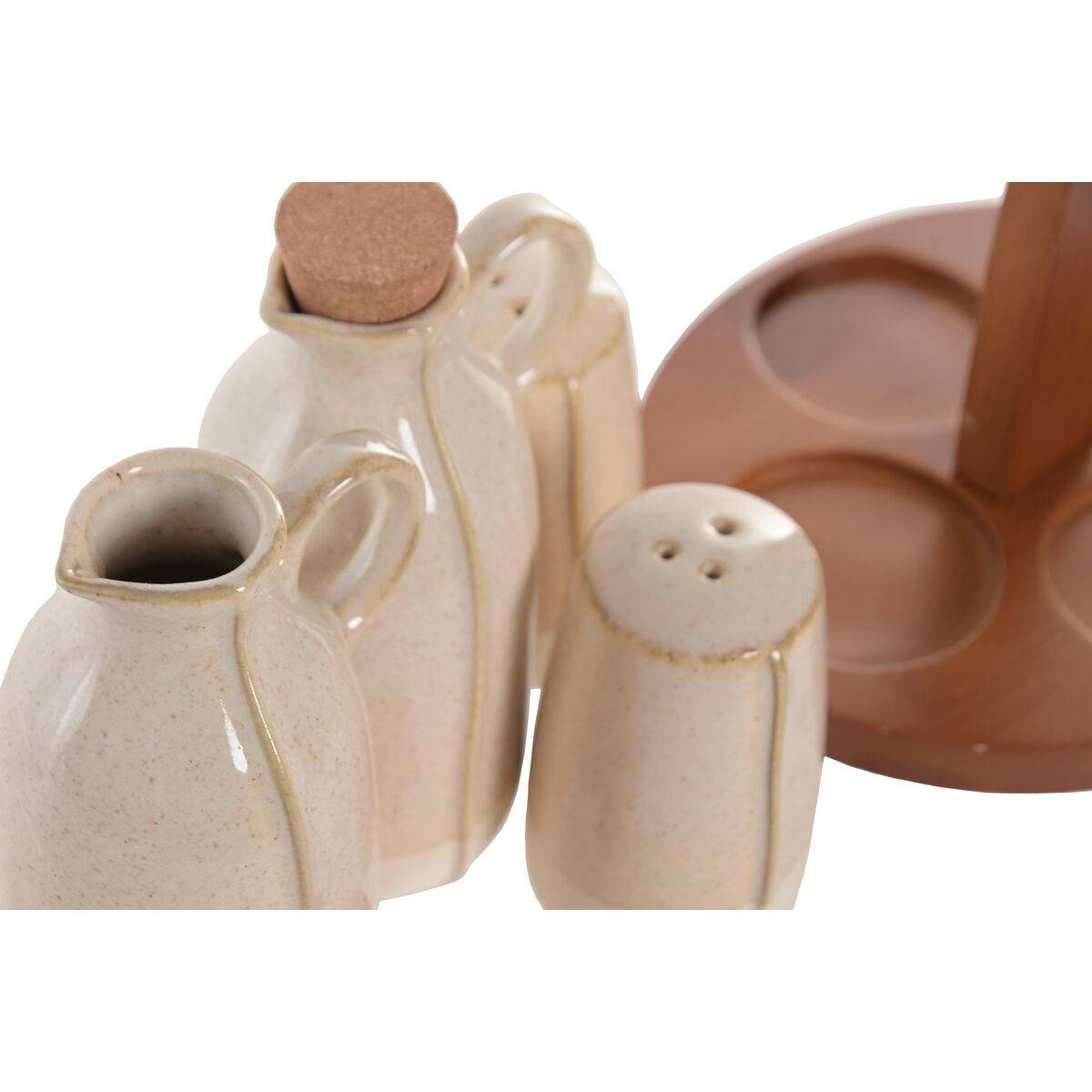 Set de Aceitera y Vinagrera Home ESPRIT Beige Acacia Gres Urbano 19 x 16 x 22,5 cm