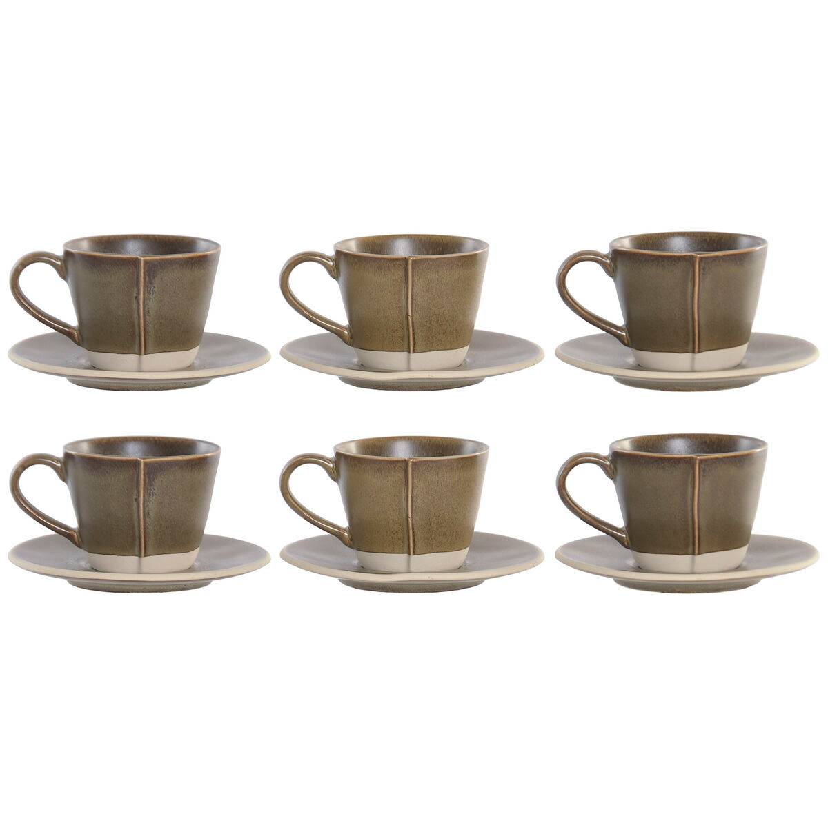Juego de Tazas de Café Home ESPRIT Verde Gres 150 ml 6 Piezas