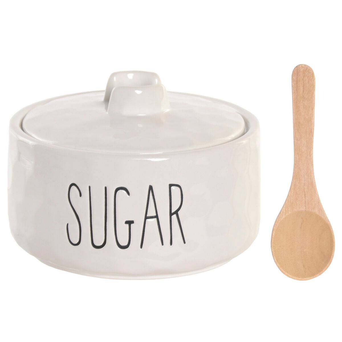 Azucarero Home ESPRIT Blanco Natural Bambú Porcelana 11,8 X 11,8 X 8,2 CM