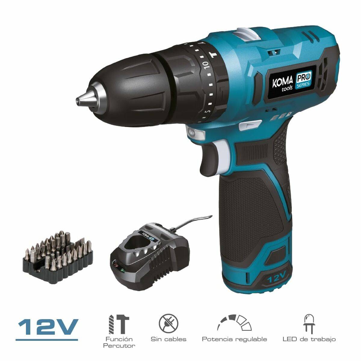 Set de taladro y accesorios Koma Tools 12 V