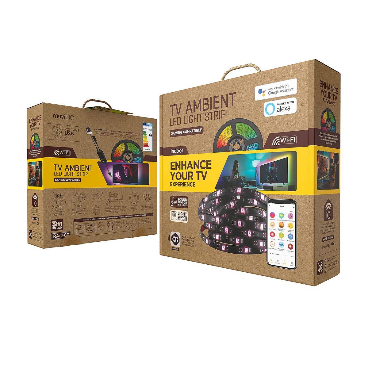 muvit iO Tira LED USB WiFi TV RGB 3m con sensor ambiental y de sonido
