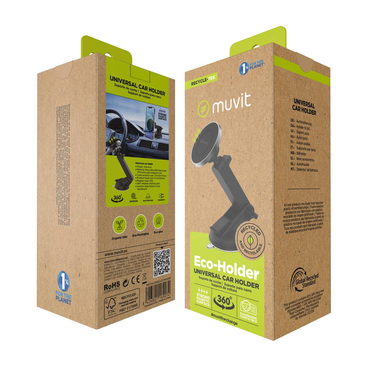 muvit for change soporte coche universal ventosa magnético negro
