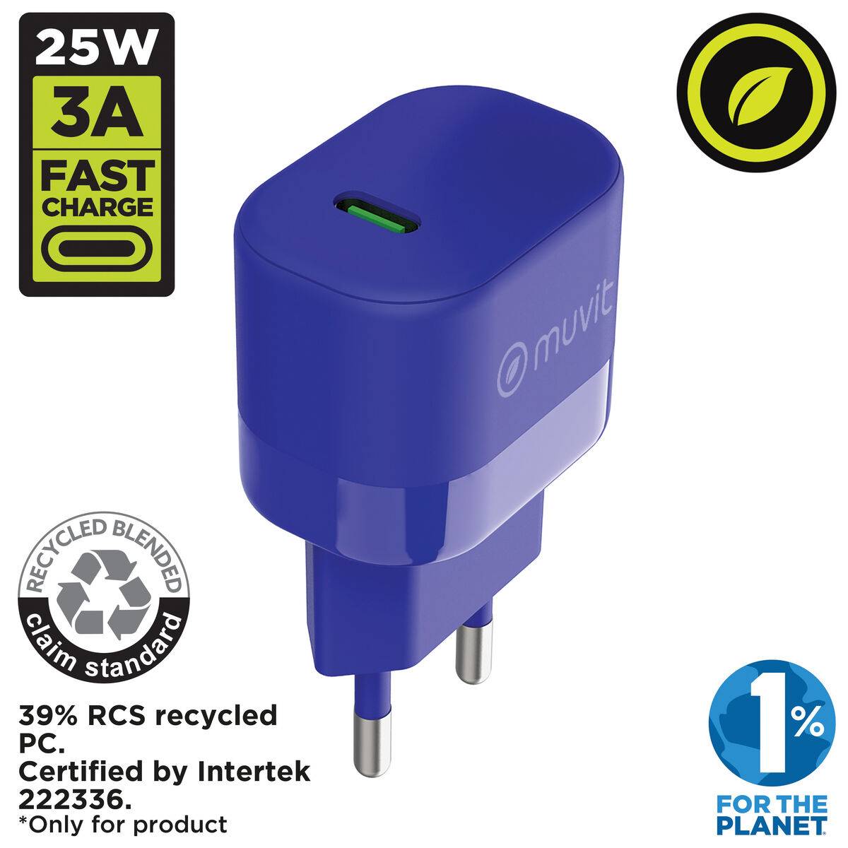 muvit for change cargador de pared Tipo C PD 25W Azul