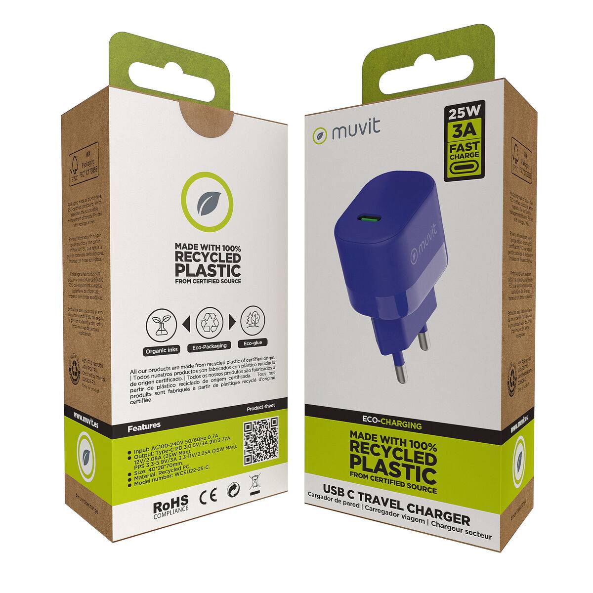 muvit for change cargador de pared Tipo C PD 25W Azul