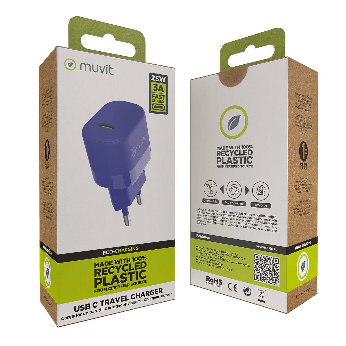 muvit for change cargador de pared Tipo C PD 25W Azul