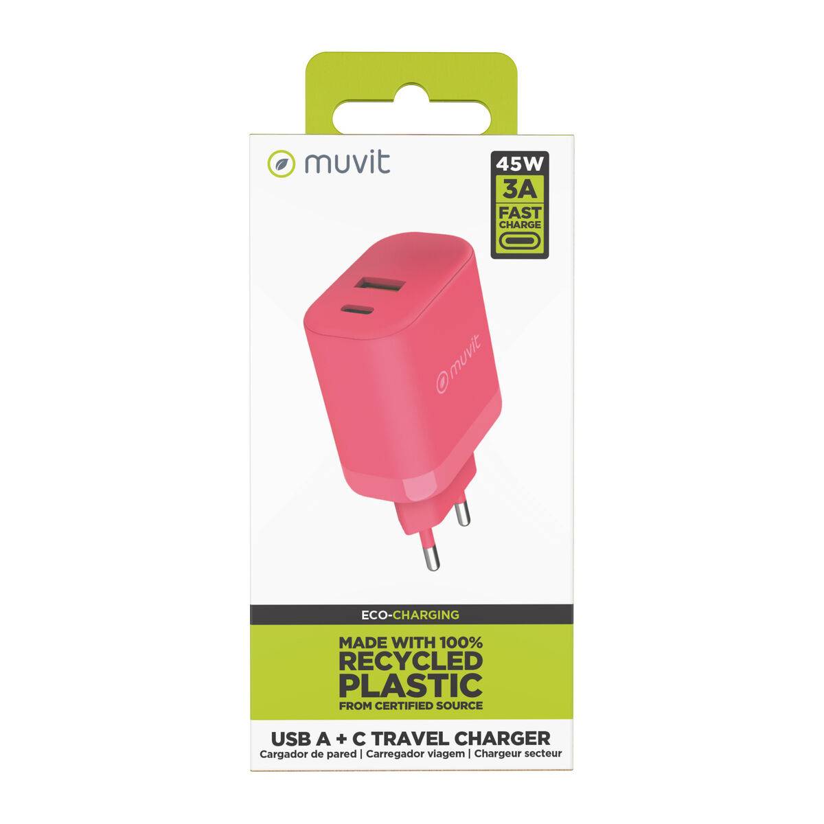 Cargador de Pared Muvit for Change WCEU24-45-AC Magenta 45 W