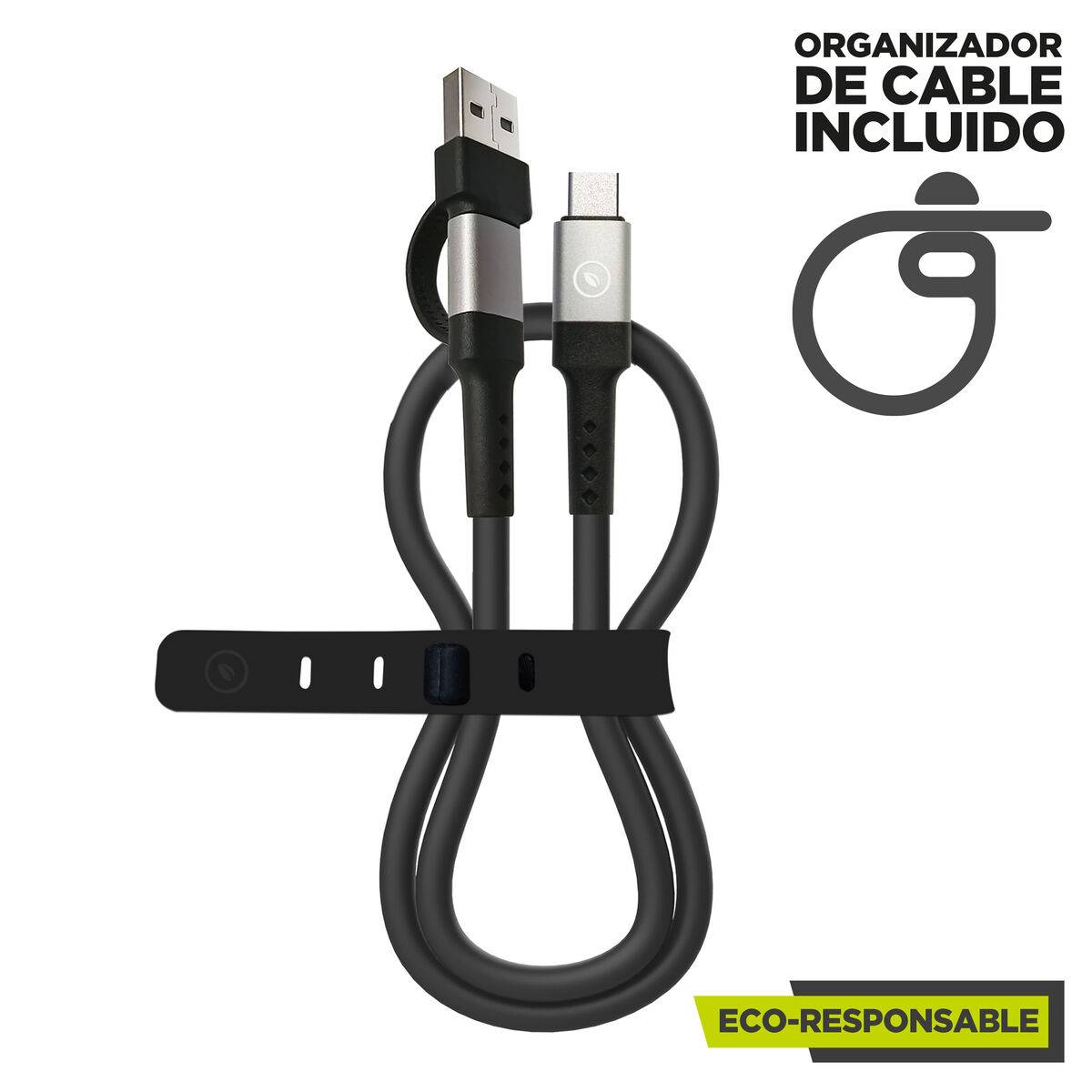 muvit for change cable Tipo C + Tipo A a Tipo C 3A 15w 0,2m negro