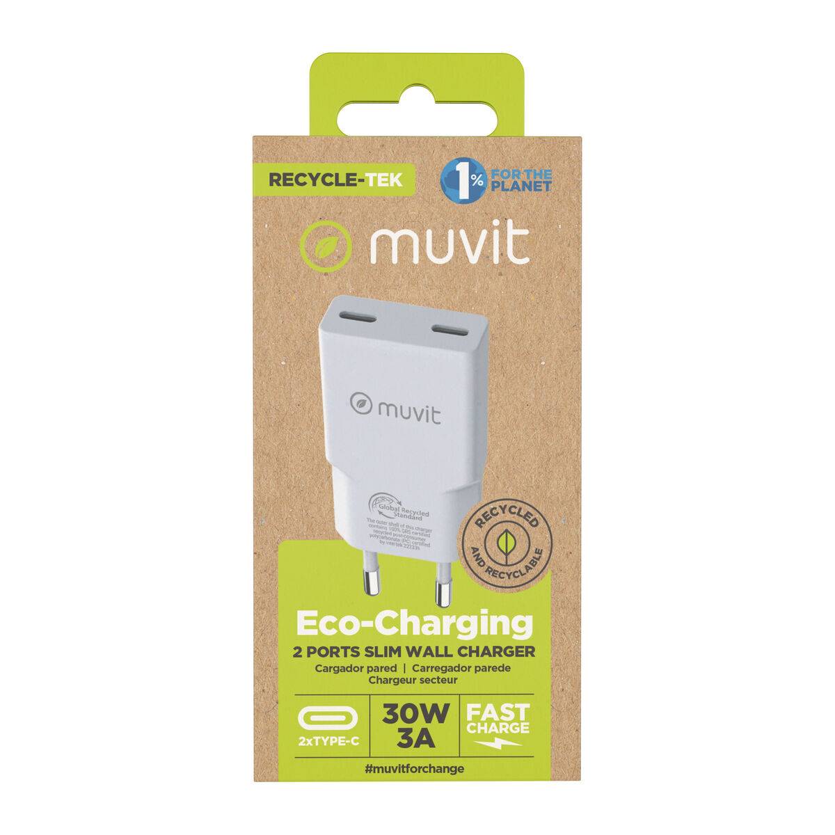muvit for change cargador de pared Slim 2 Tipo C PD 30W blanco