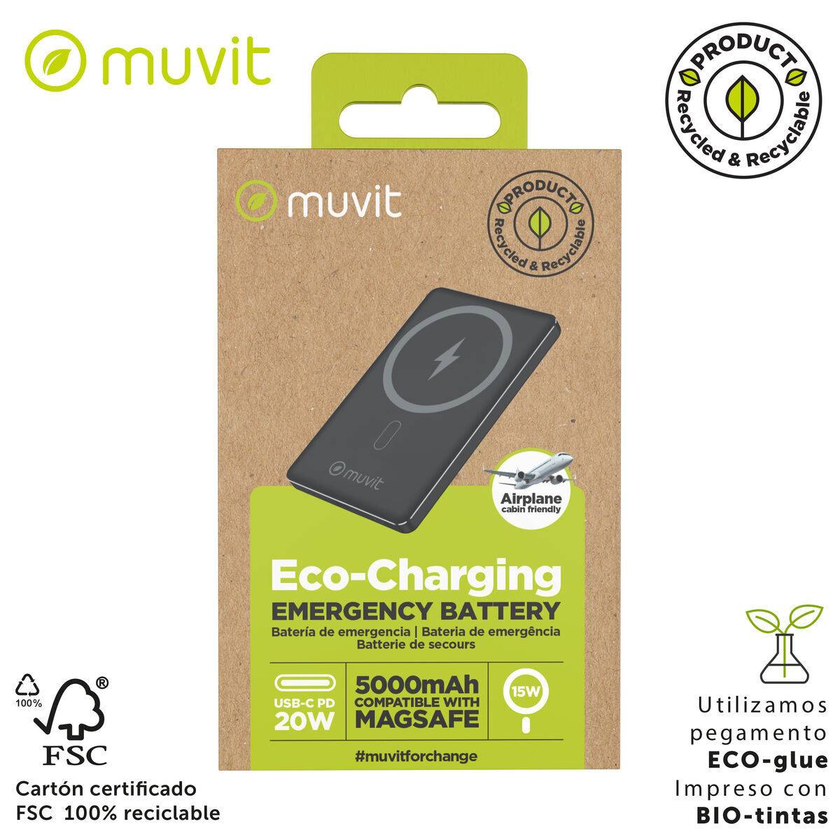 Powerbank Muvit for Change MCCHP0009 Negro Aluminio 5000 mAh