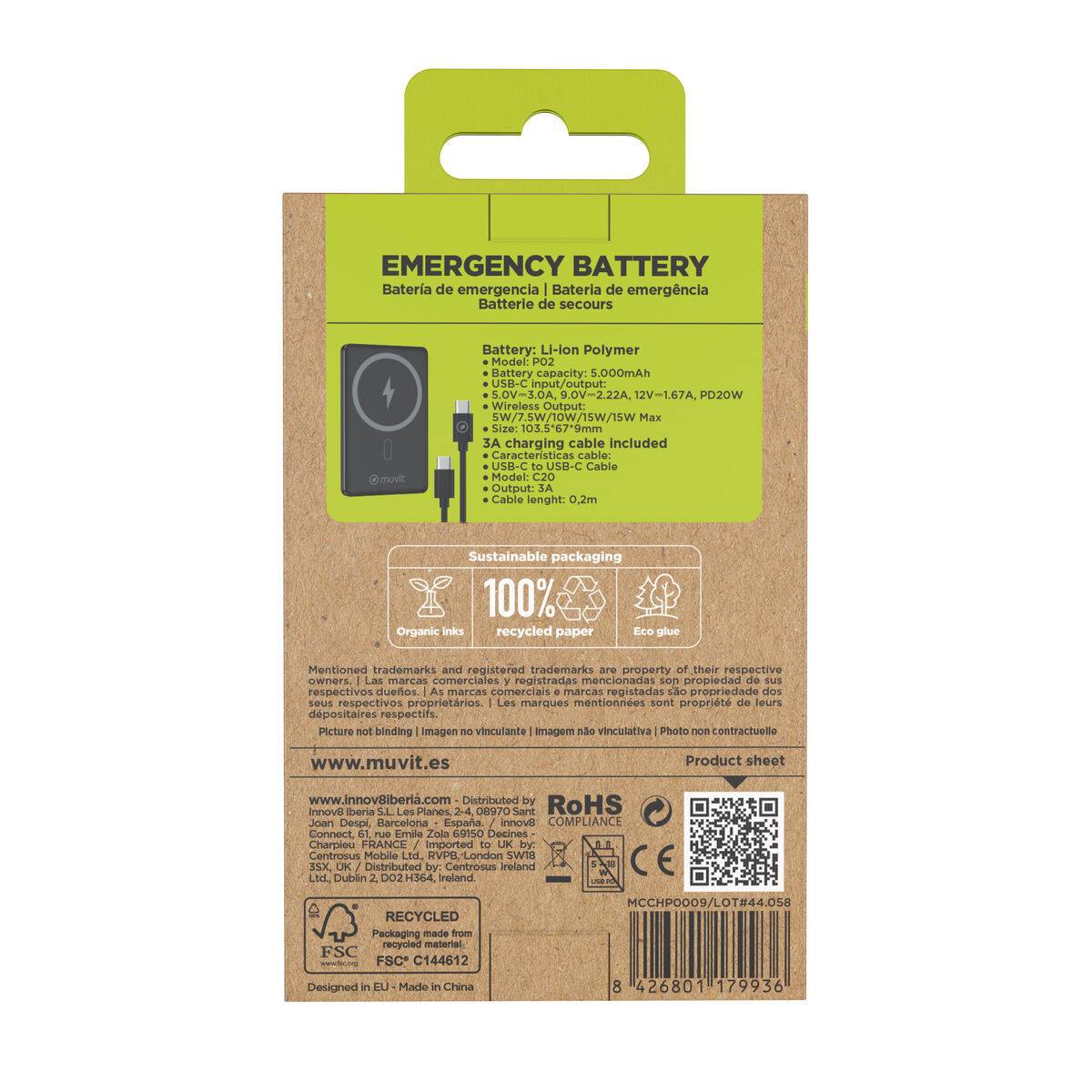 Powerbank Muvit for Change MCCHP0009 Negro Aluminio 5000 mAh