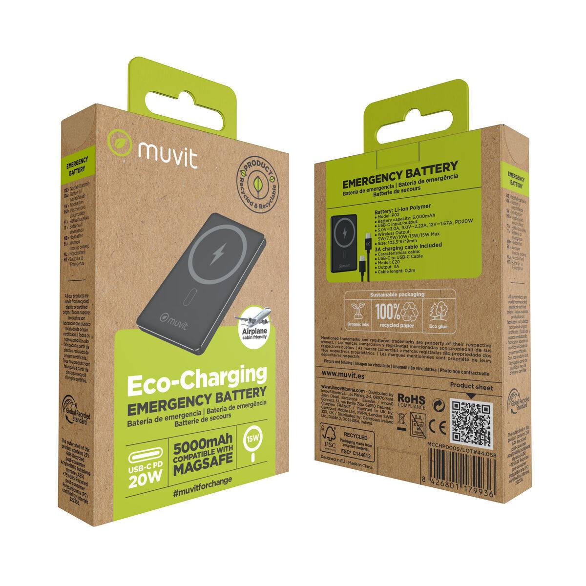 Powerbank Muvit for Change MCCHP0009 Negro Aluminio 5000 mAh