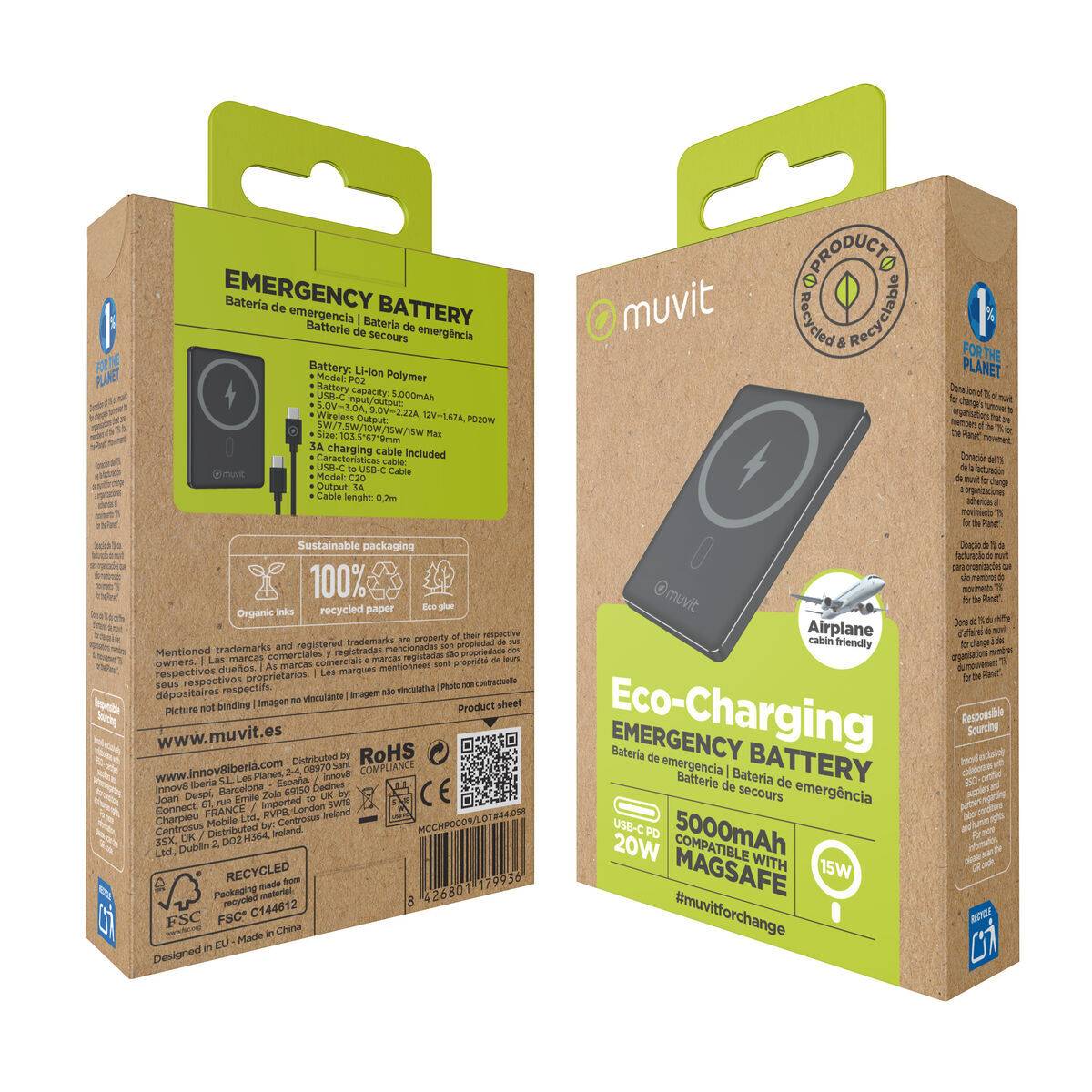 Powerbank Muvit for Change MCCHP0009 Negro Aluminio 5000 mAh