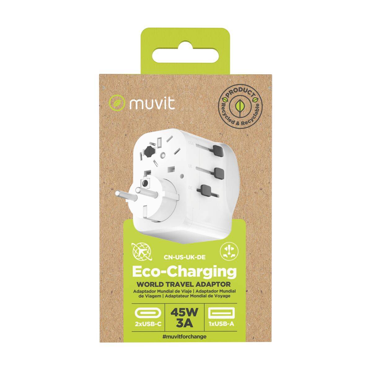 Ladrón de enchufe Muvit for Change Plástico 45 W