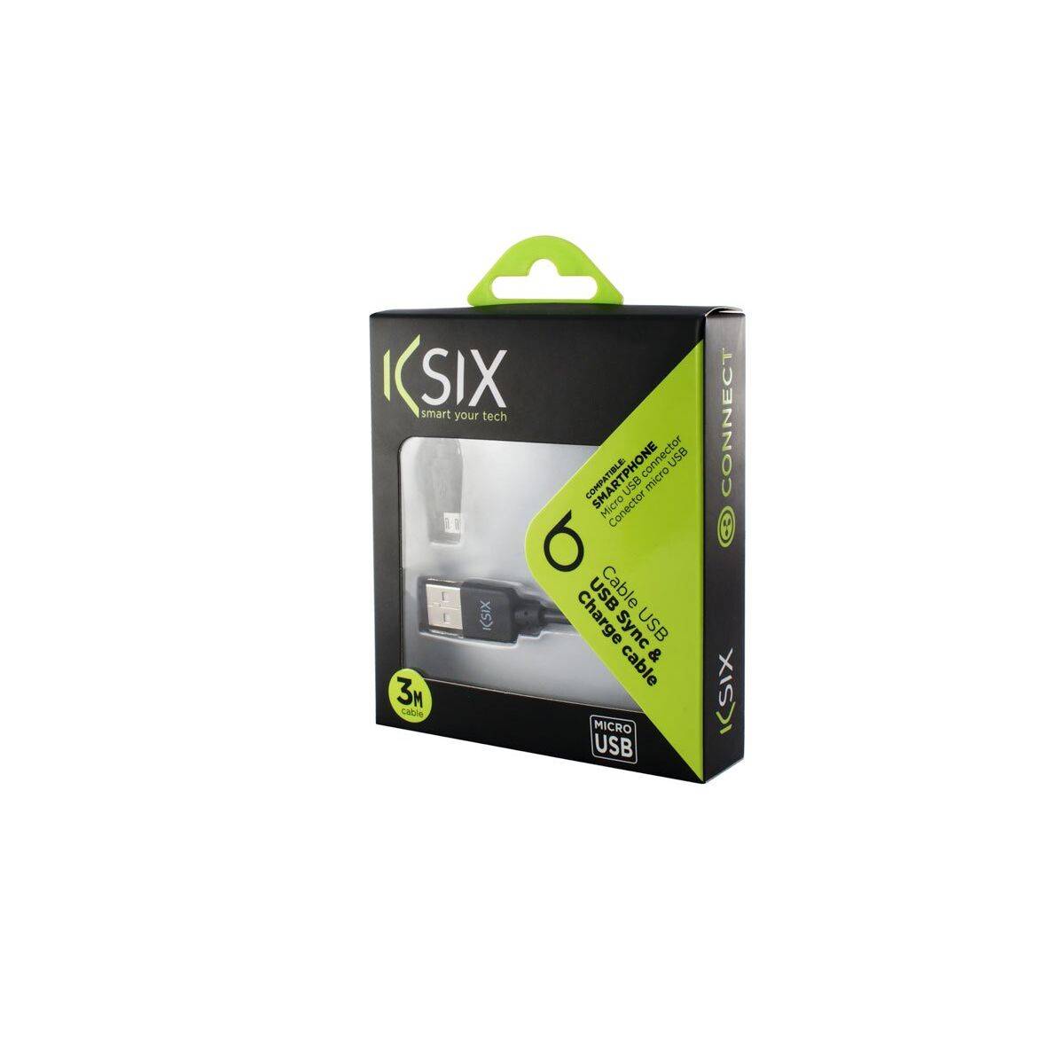 Cable USB a micro USB KSIX B1740CU03 Negro 3 m