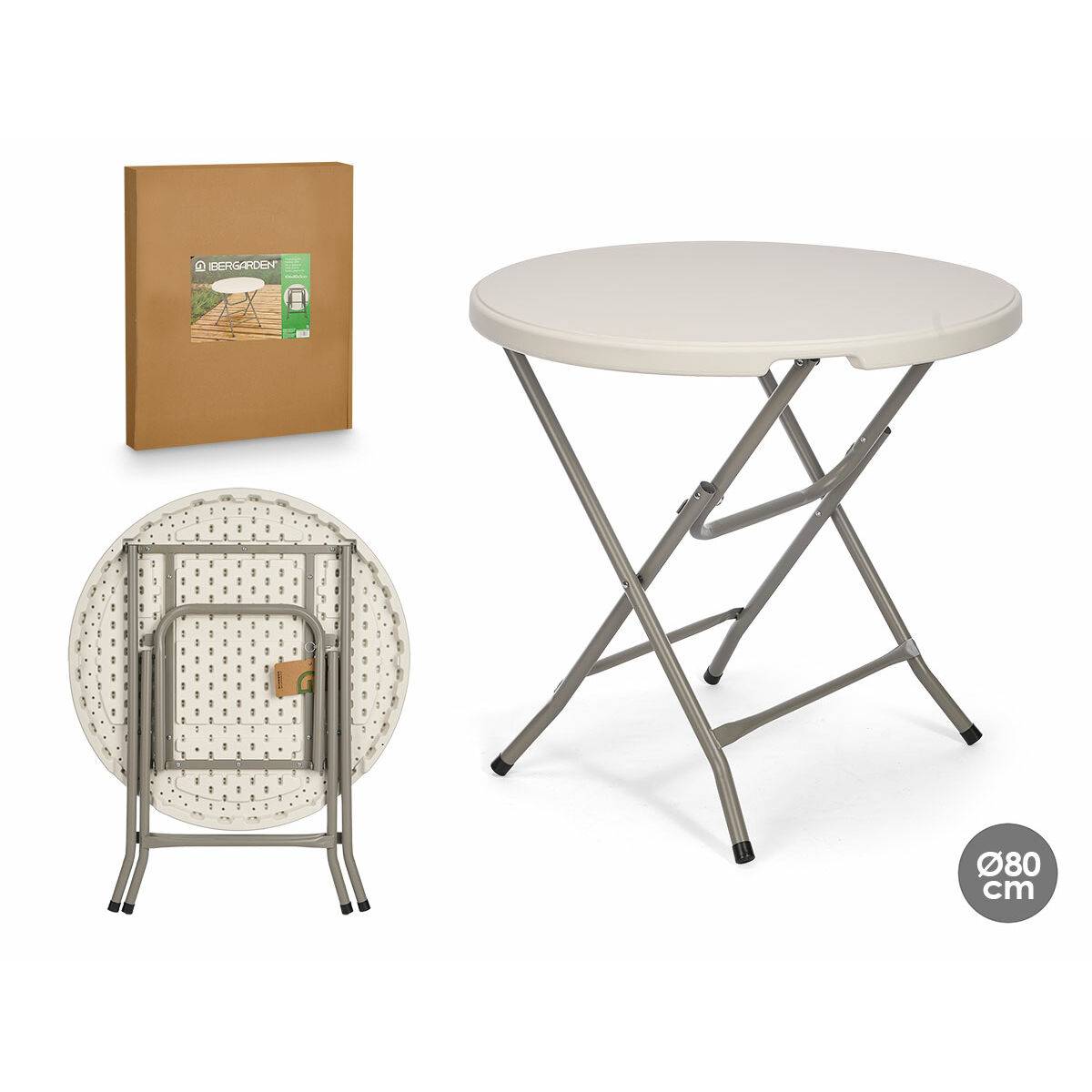 Mesa Plegable Ibergarden Blanco Gris 80 x 80 x 74 cm