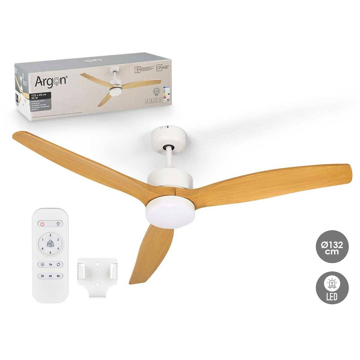 Ventilador de Techo con Luz Argon Blanco Marrón 40 W Ø 132 cm