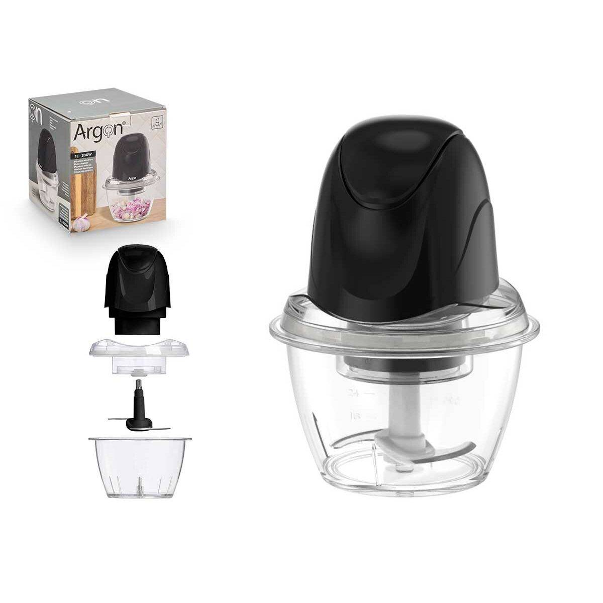 Picadora Argon Negro Transparente Acero Inoxidable Poliestireno 1 L 300 W