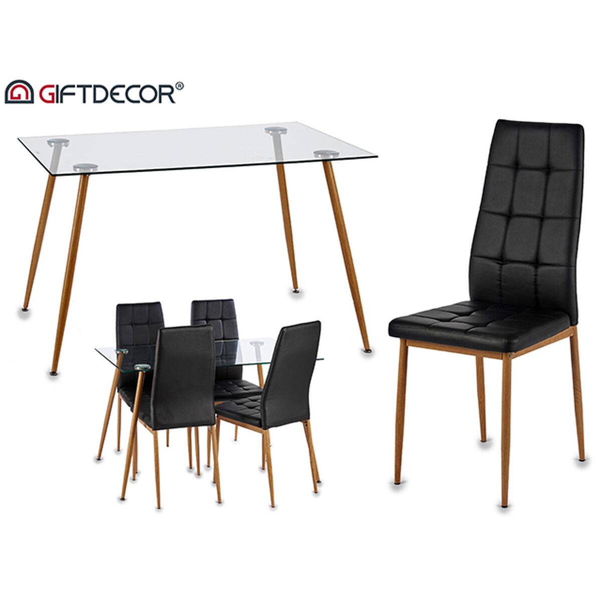 Conjunto de Mesa con 4 Sillas Gift Decor Marrón Negro Transparente