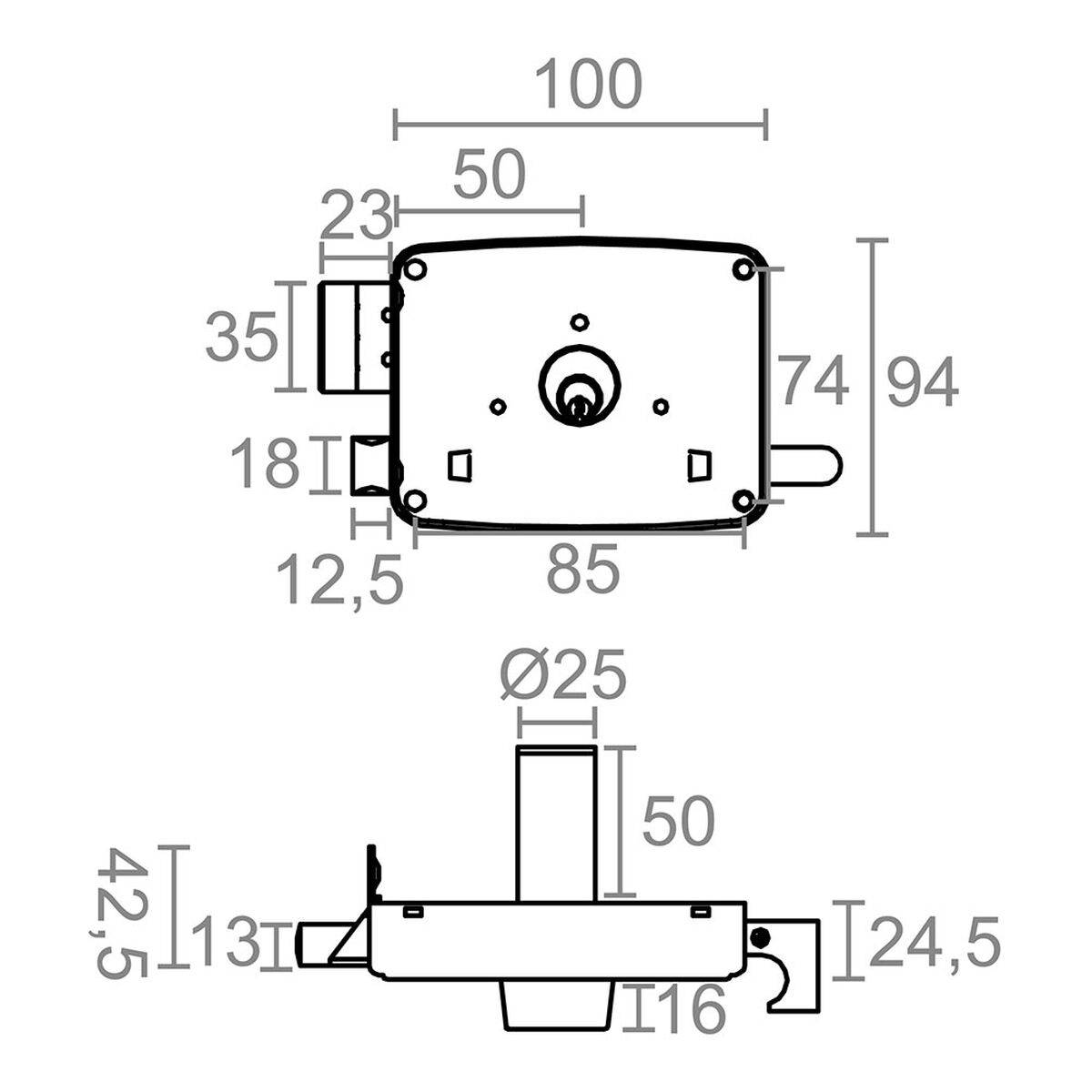Cerradura de sobreponer Micel Acero Derecha 50 x 100 mm