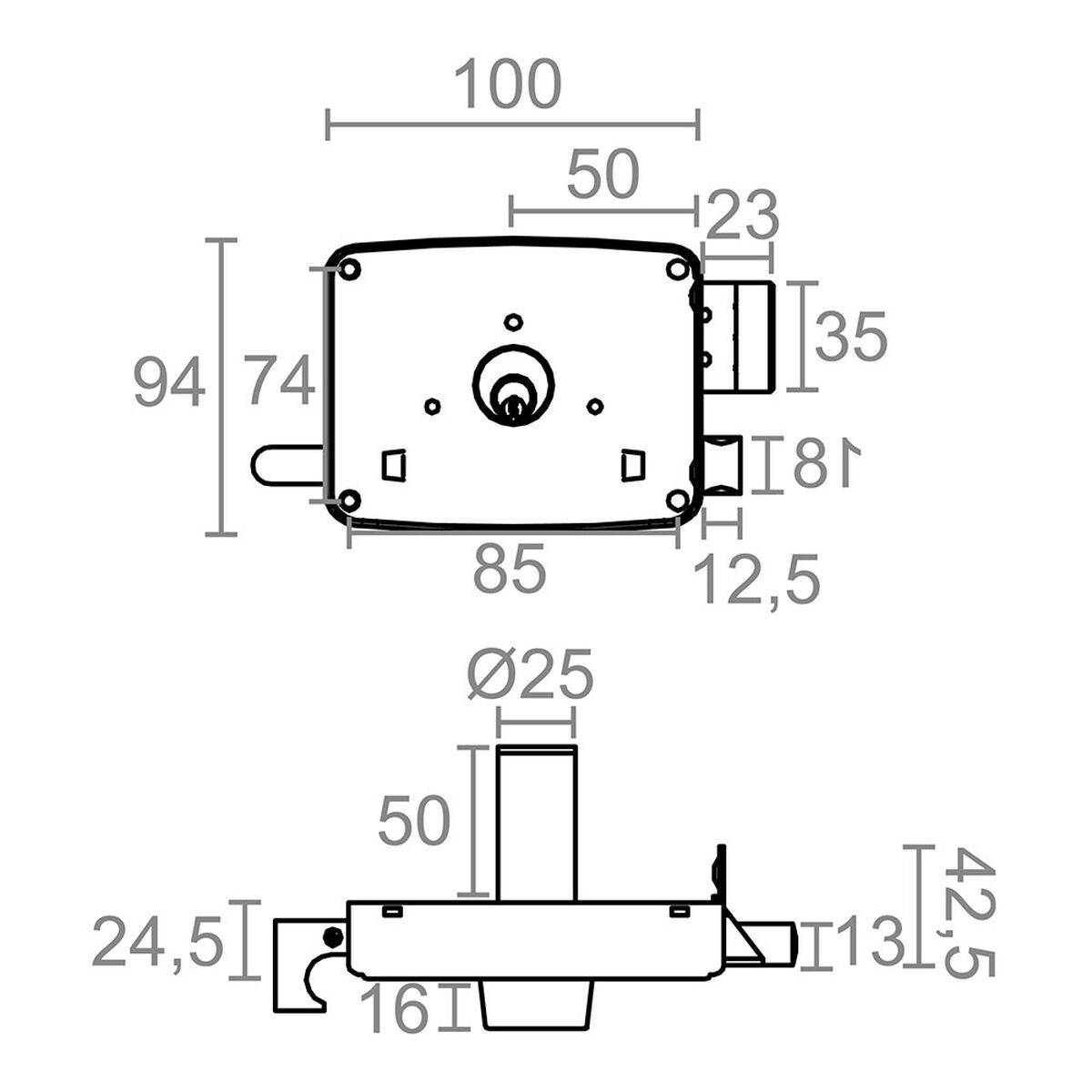Cerradura de sobreponer Micel Acero Izquierda 50 x 100 mm