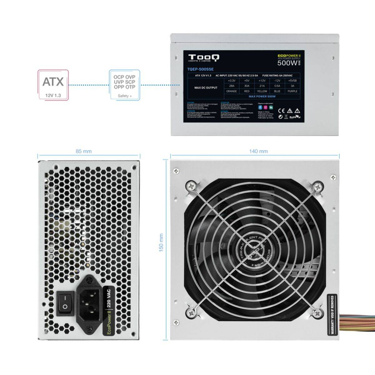 Fuente de Alimentación TooQ TQEP-500SSE ATX 500 W RoHS
