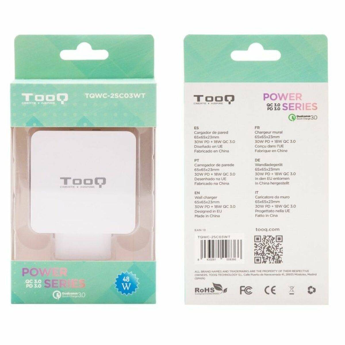Cargador USB Pared TooQ TQWC-2SC03WT Blanco 48 W