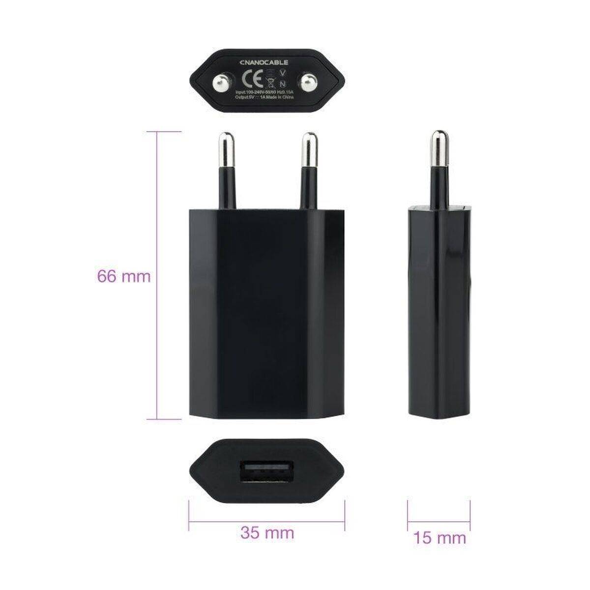 Cargador USB NANOCABLE 10.10.2002 Negro 5 W