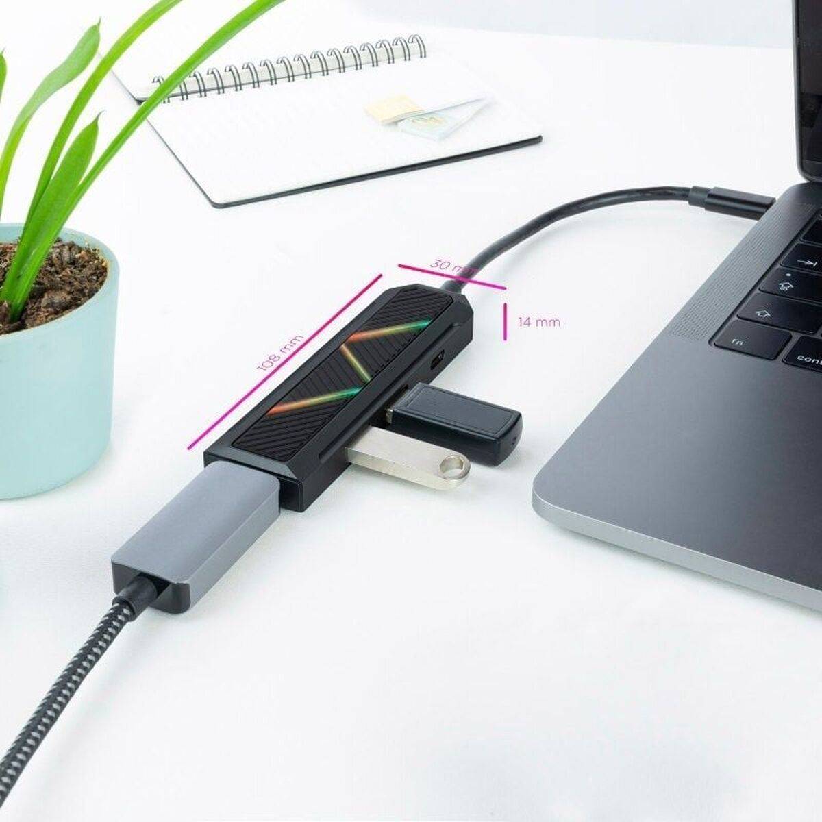 Hub USB-C NANOCABLE 10.16.0401 Negro 100 W