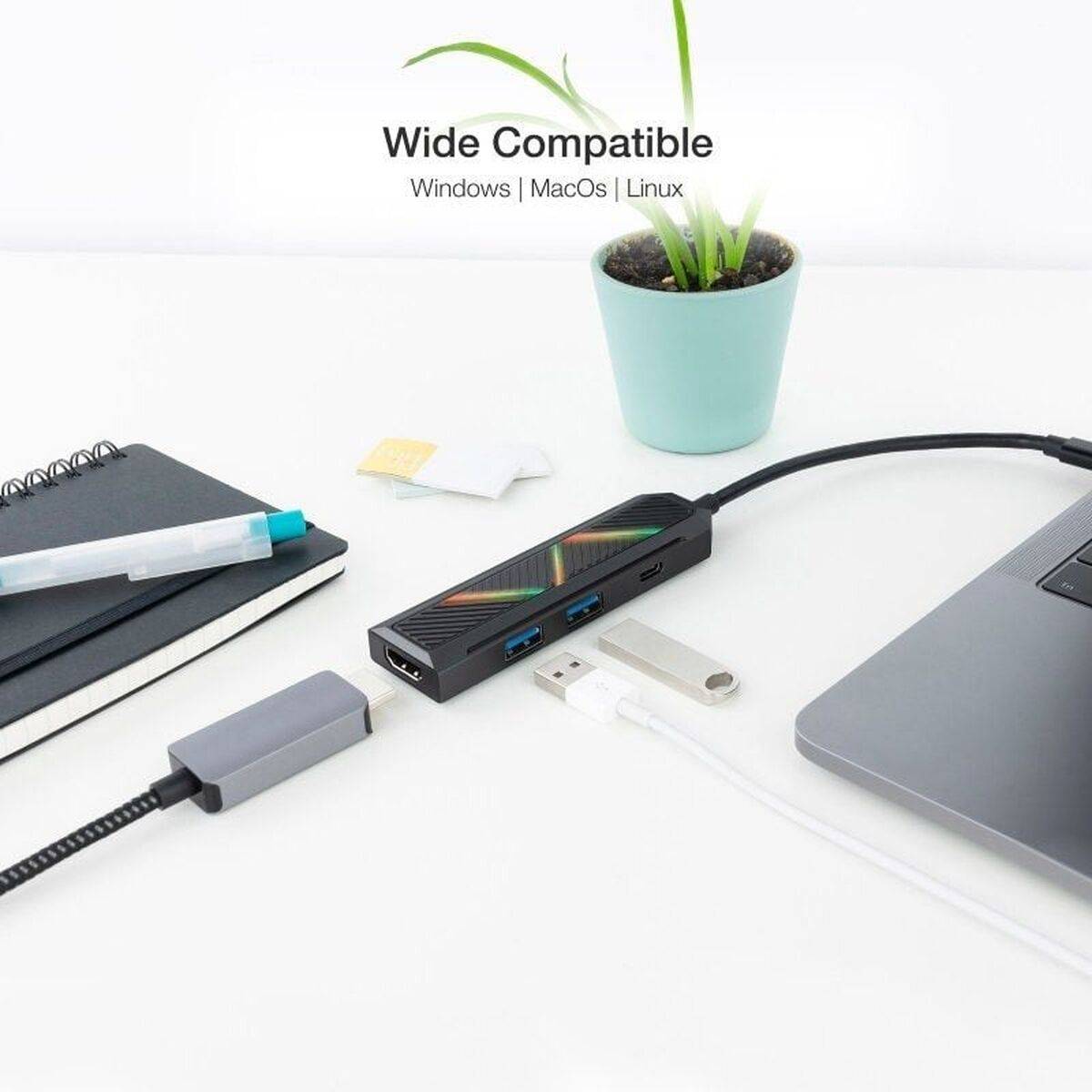 Hub USB-C NANOCABLE 10.16.0401 Negro 100 W