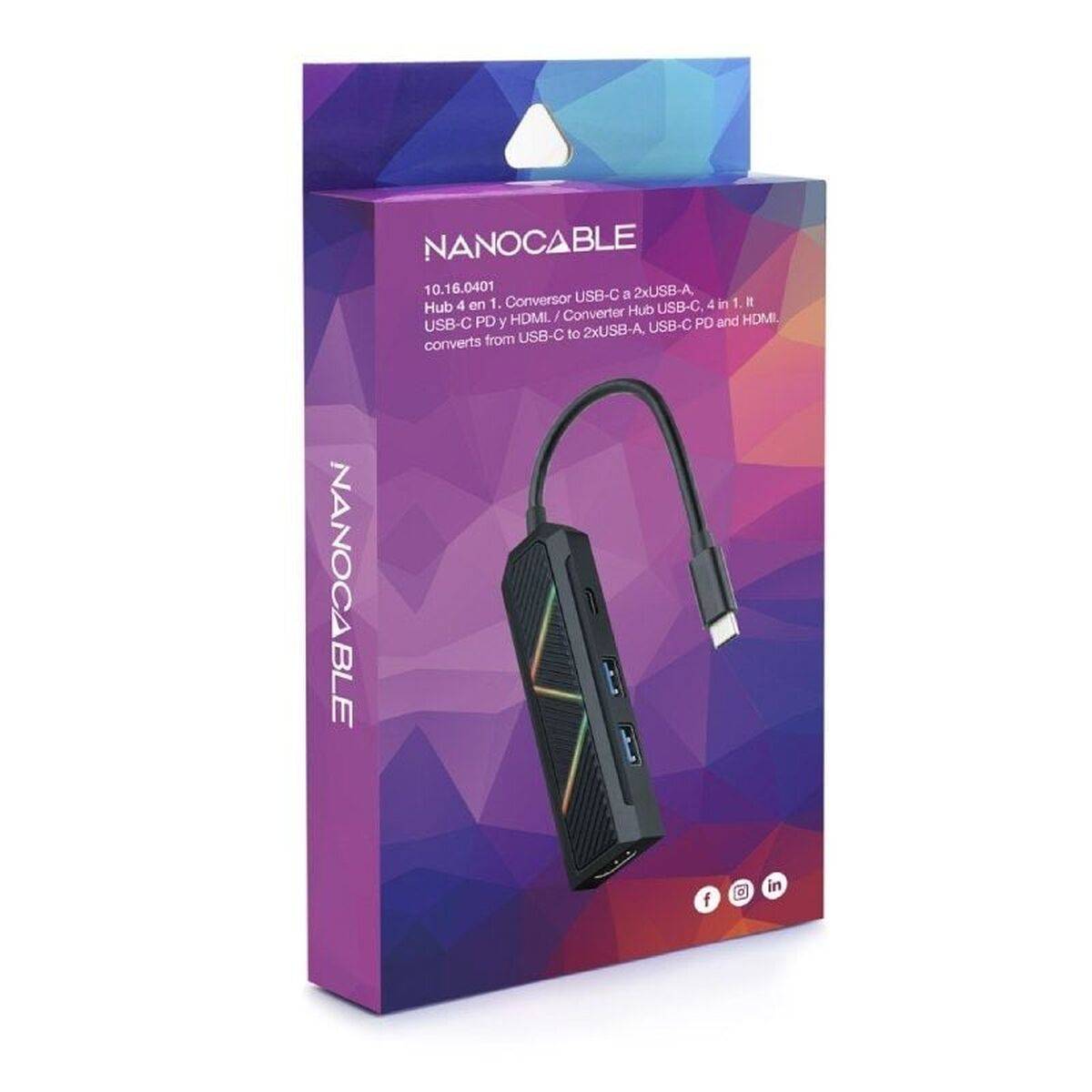Hub USB-C NANOCABLE 10.16.0401 Negro 100 W