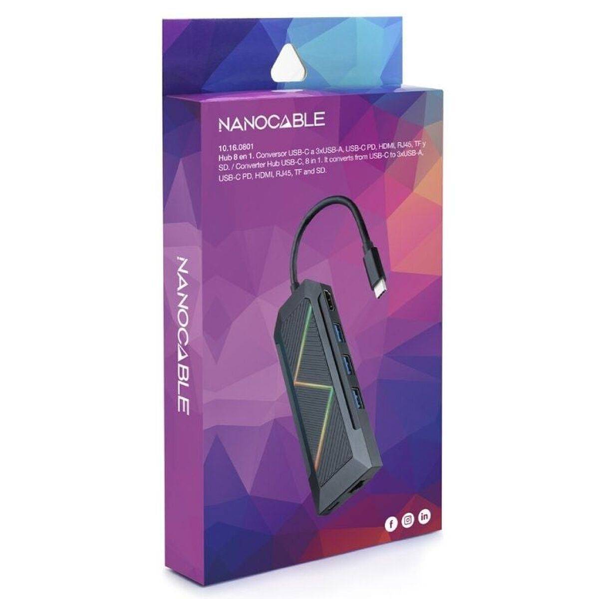 Hub USB-C NANOCABLE 10.16.0801 Negro 100 W