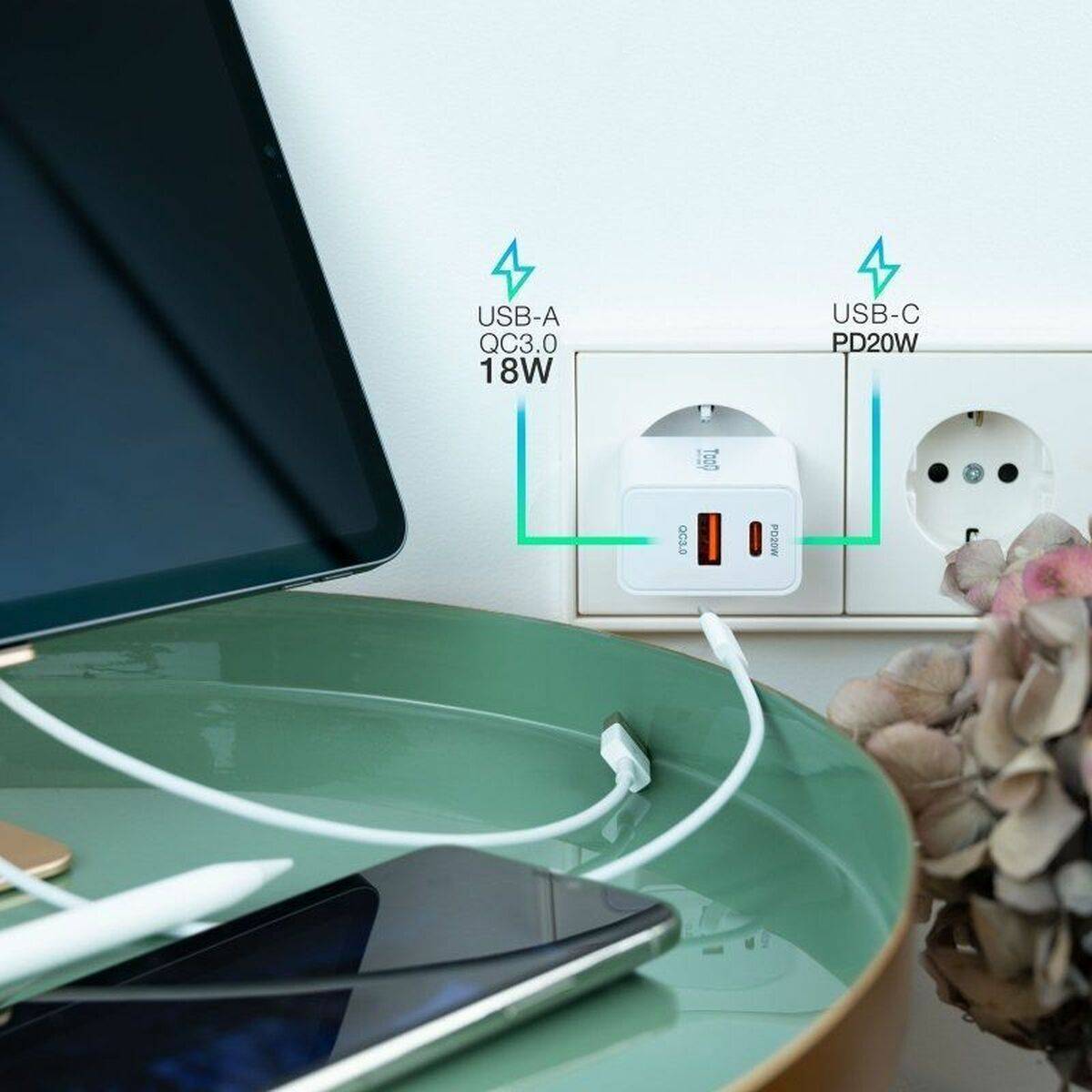 Cargador de Pared TooQ TQWC-2SC04WT Blanco 20 W